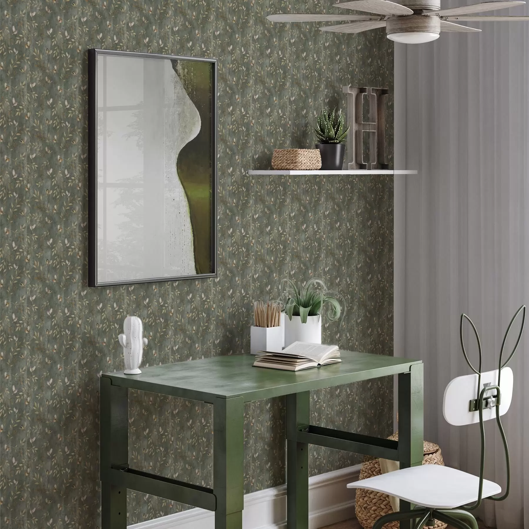 wall murals Birds in orange foliage on a deep green background a00591