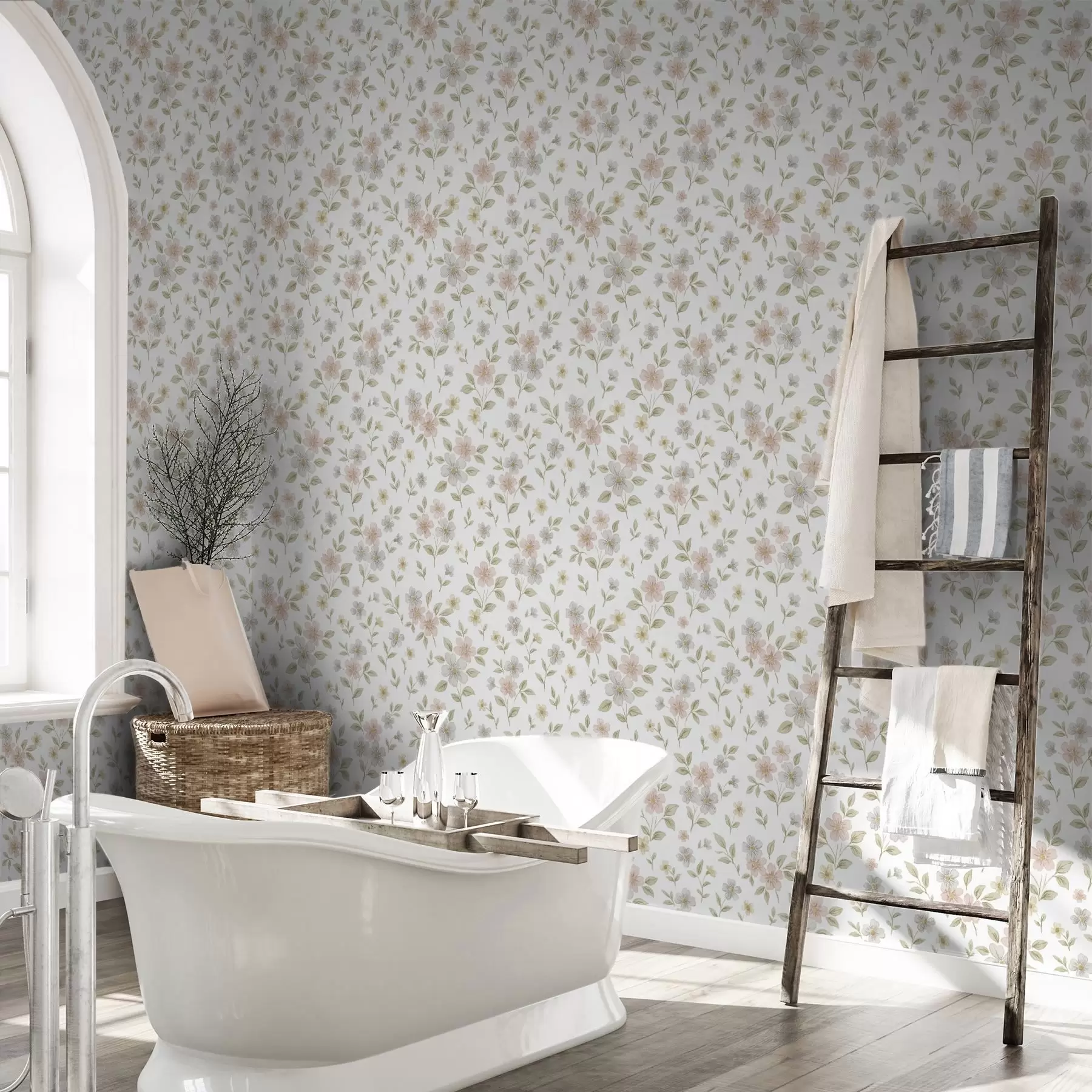 wall murals Small watercolor flowers in pastels on white a00596v1