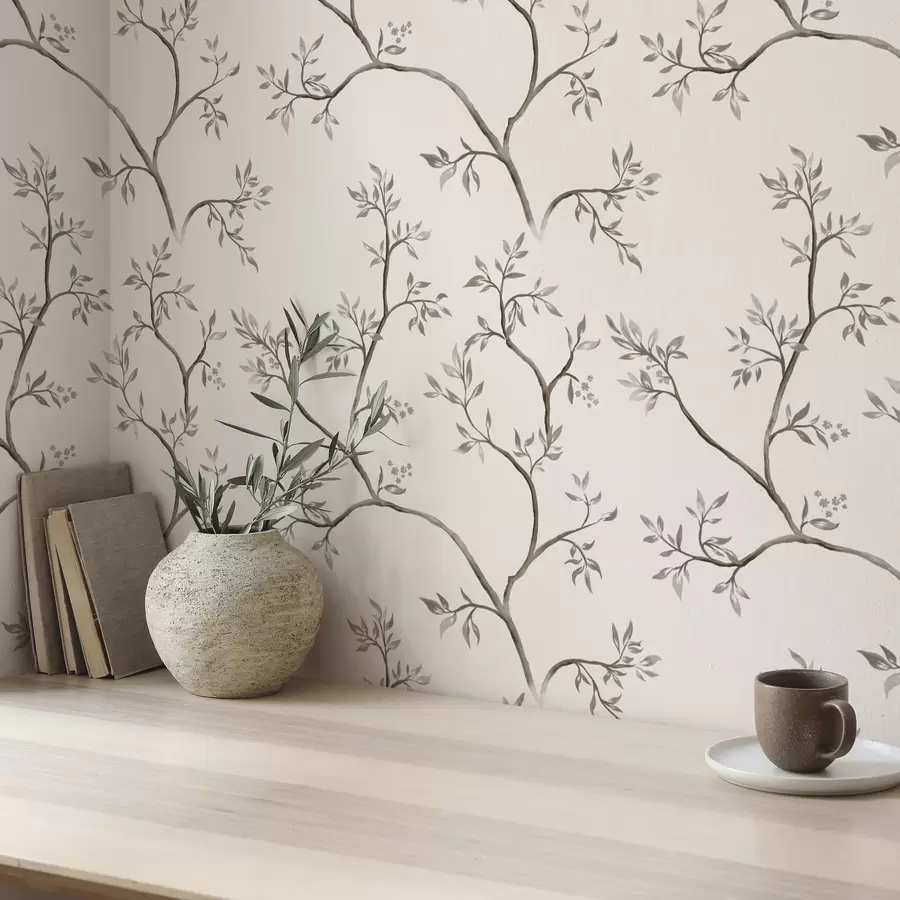 wall murals Delicate leafy branches on a warm cream background a00597v1