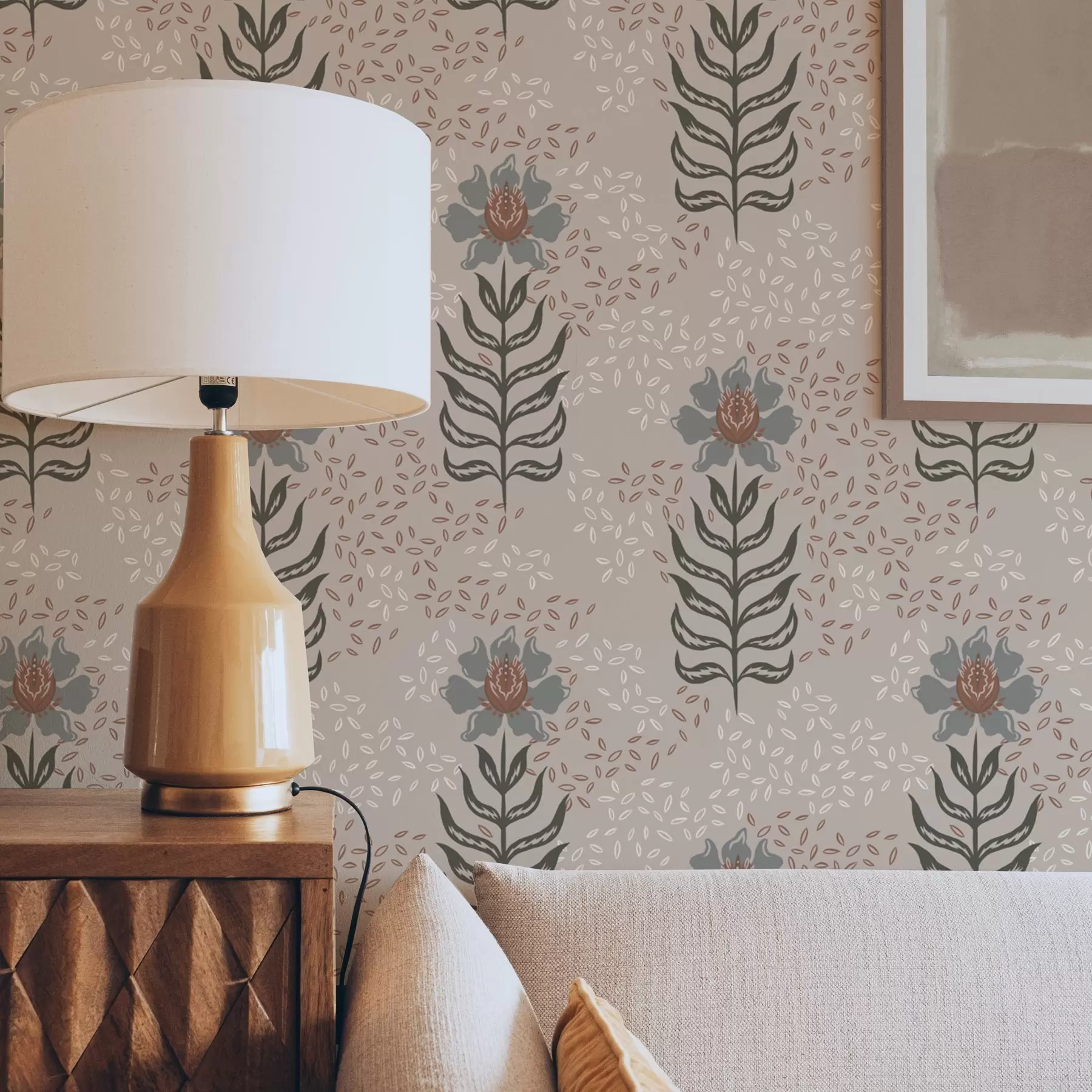 wall murals Stylized flowers and seeds on warm beige a00604