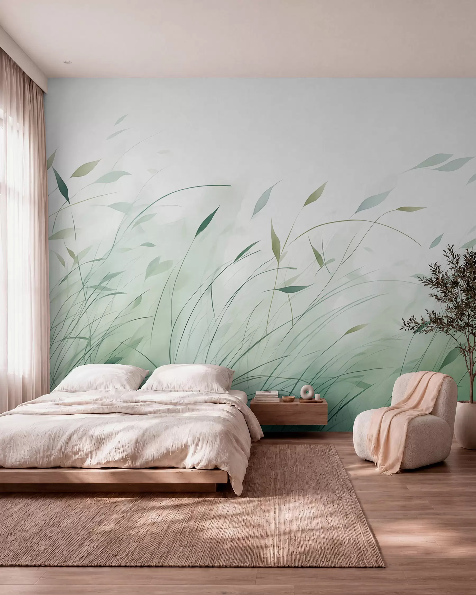 wall murals Grasses in a Green Breeze w09331