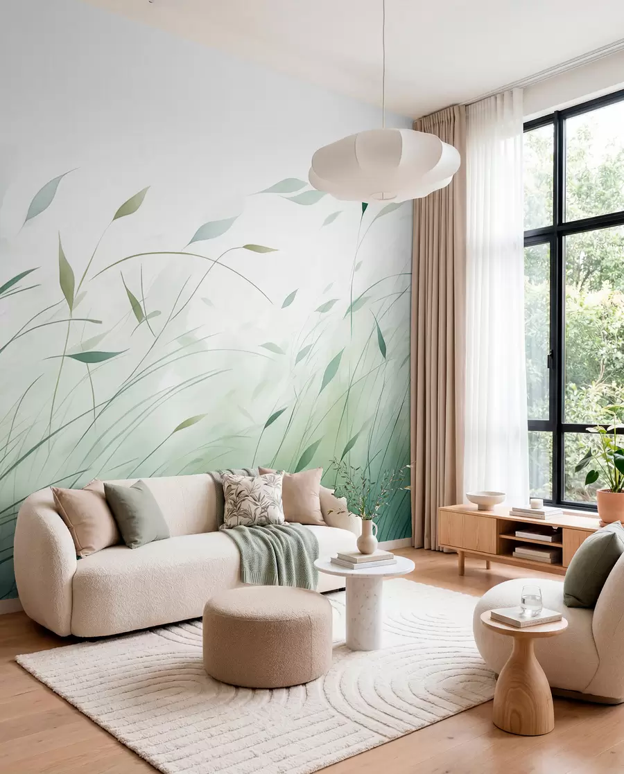wall murals Green grass in the wind in watercolor style w09331