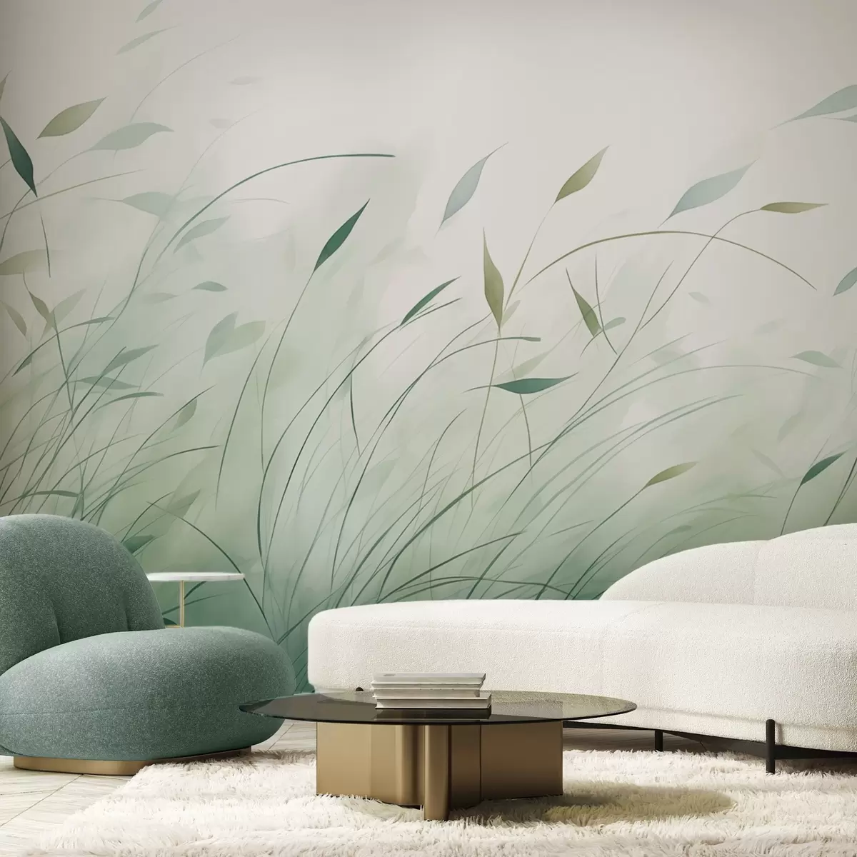 wall murals Green grass in the wind in watercolor style w09331