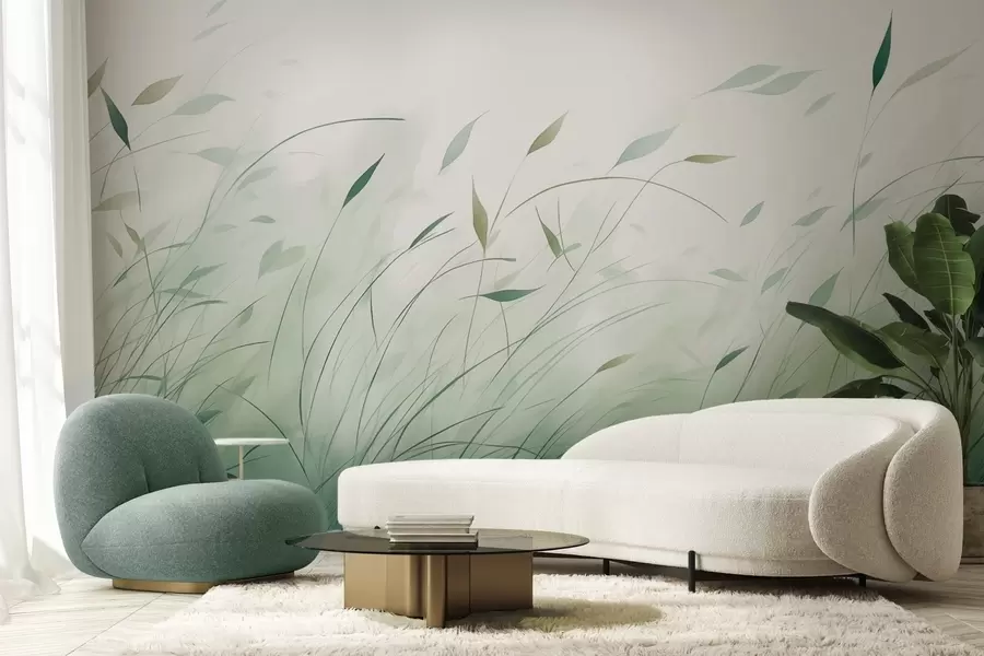 wall murals Green grass in the wind in watercolor style w09331
