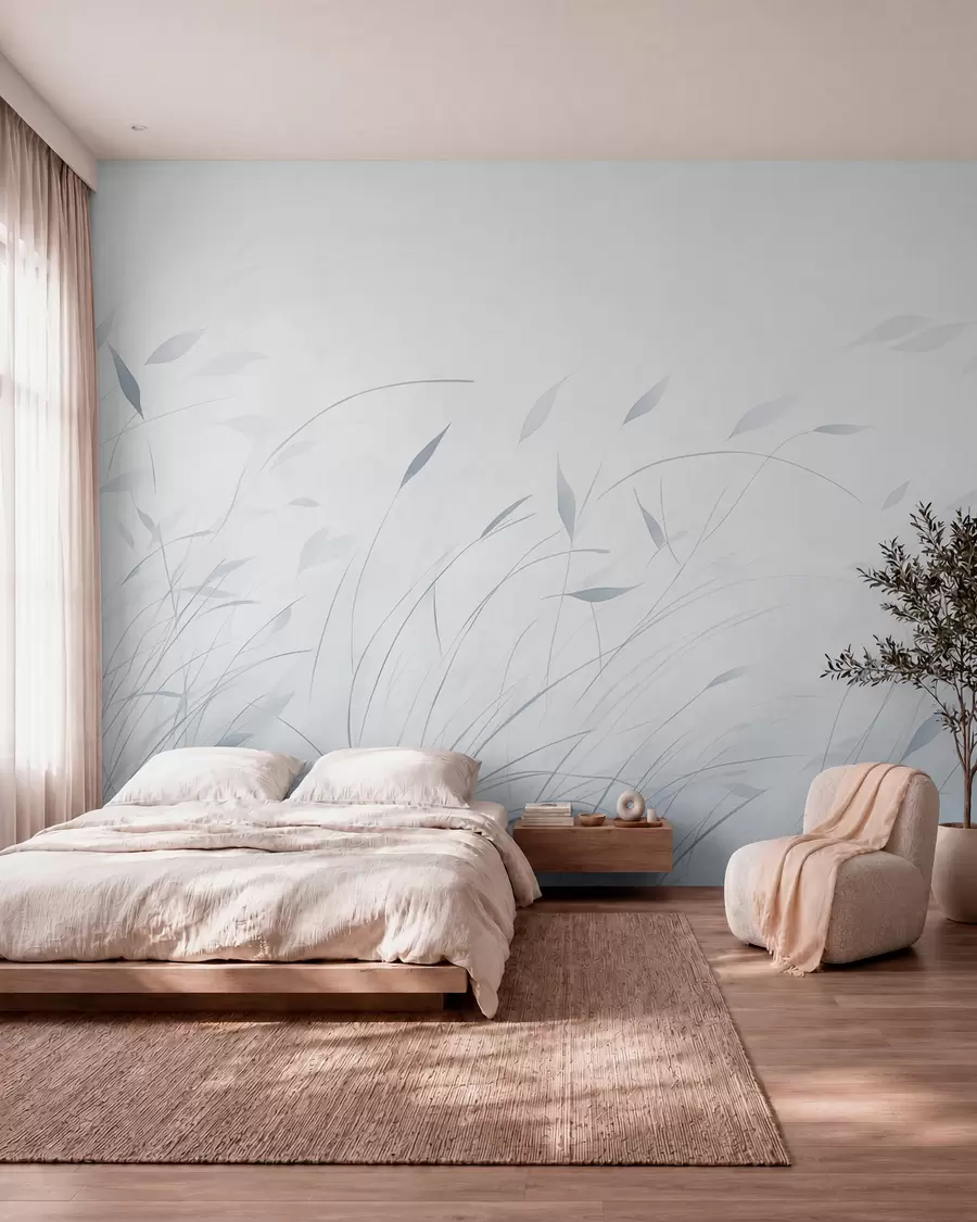 wall murals Grass in the wind in watercolor style in blue shades w09331v2