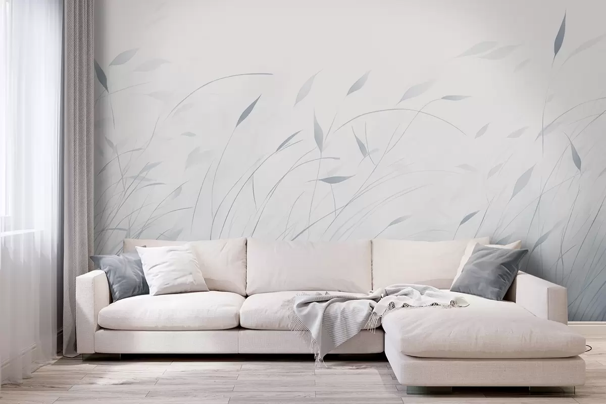 wall murals Grass in the wind in watercolor style in blue shades w09331v2