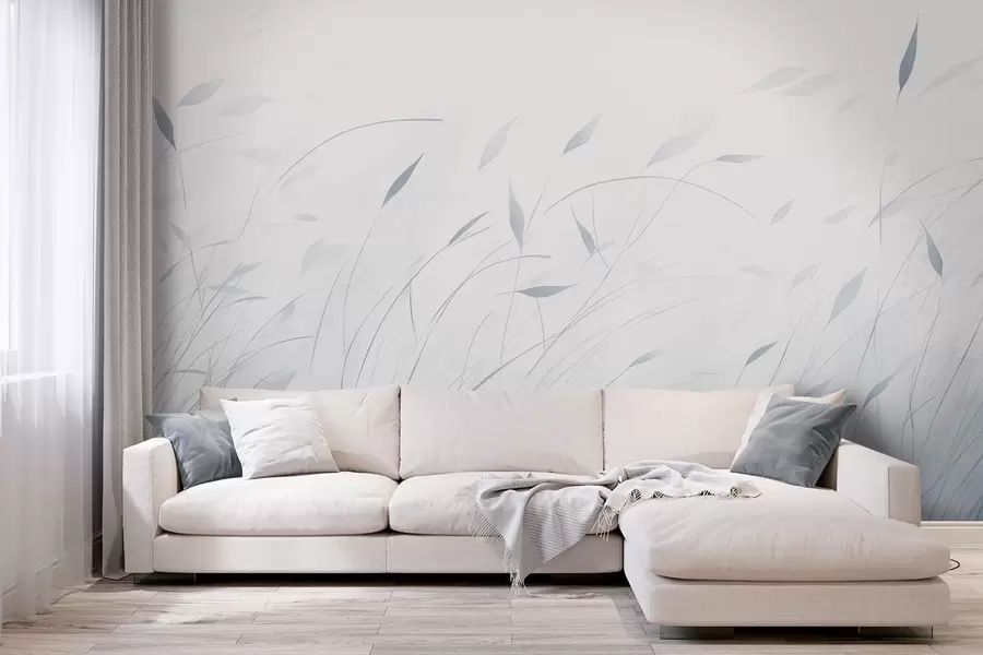 wall murals Grass in the wind in watercolor style in blue shades w09331v2