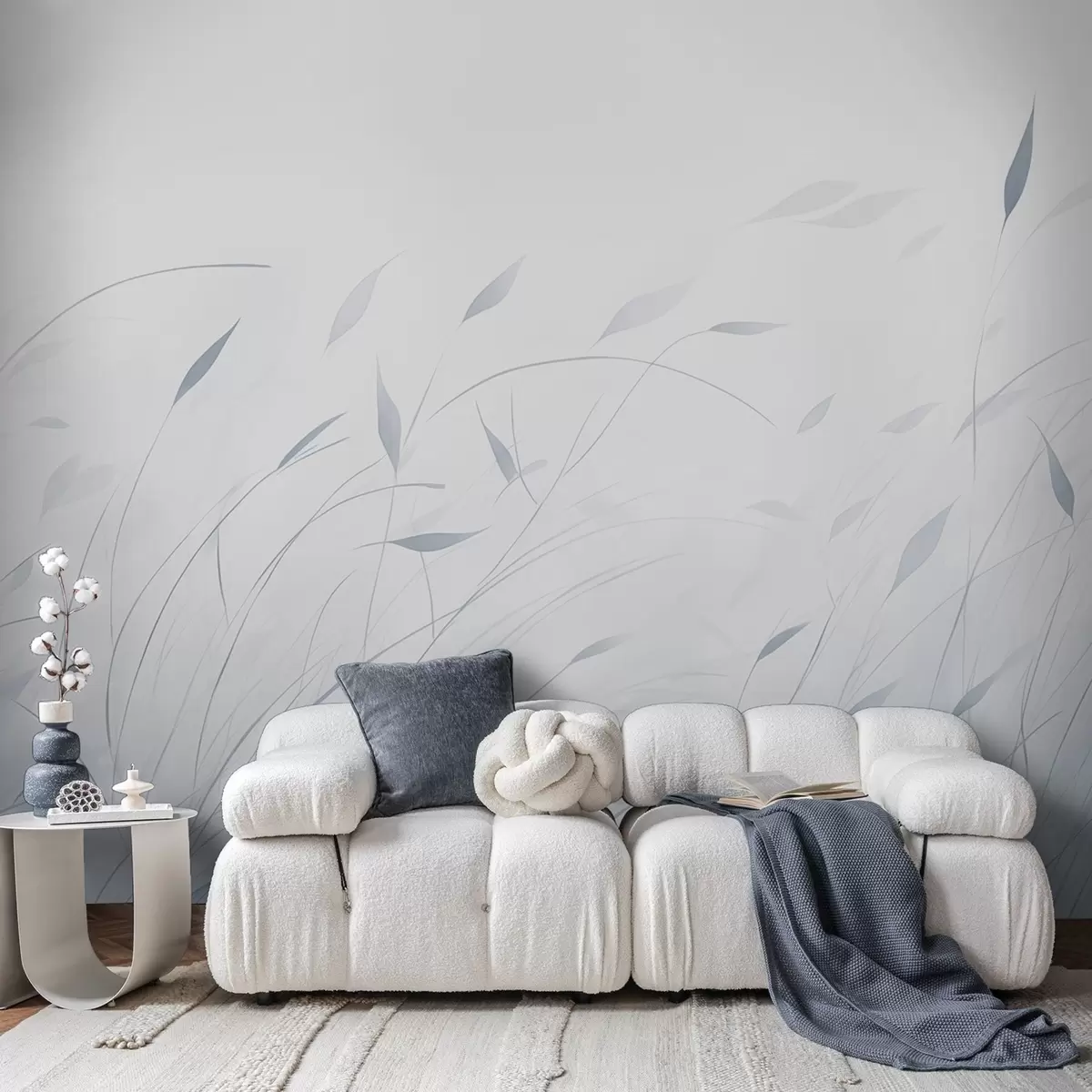 wall murals Grass in the wind in watercolor style in blue shades w09331v2