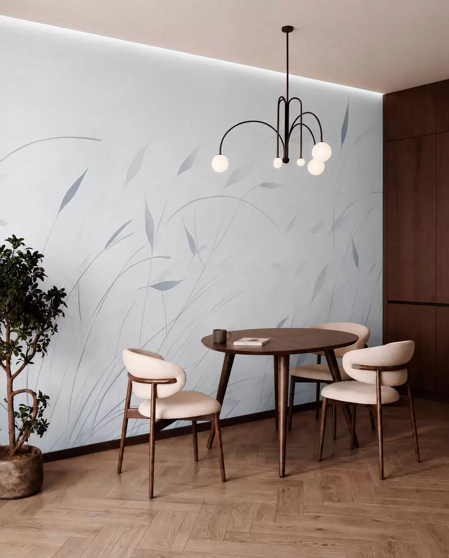wall murals Grass in the wind in watercolor style in blue shades w09331v2