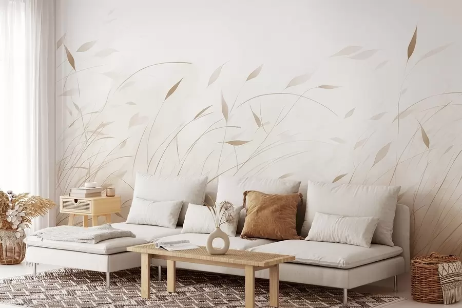 wall murals Grass in the wind in watercolor style in beige shades w09331v1
