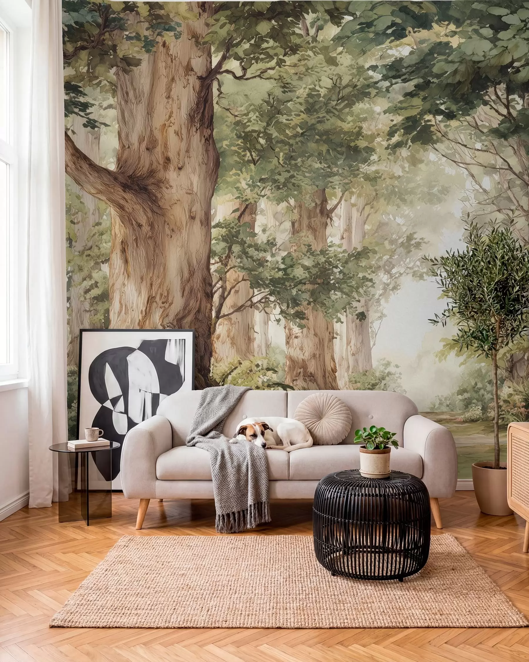 wall murals Forest path among majestic trees in watercolor style w09404