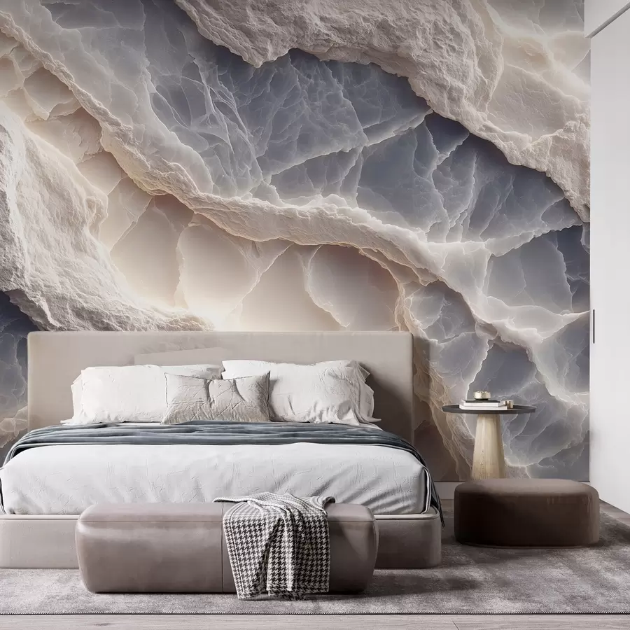wall murals Elegant abstraction in the style of marble layers and minerals in blue-beige color w09408
