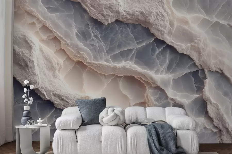 wall murals Elegant abstraction in the style of marble layers and minerals in blue-beige color w09408