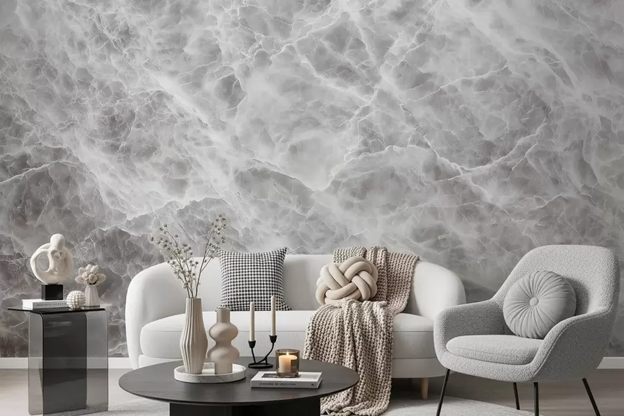 wall murals Luxurious imitation of marble surface in cool gray-white shades w09409