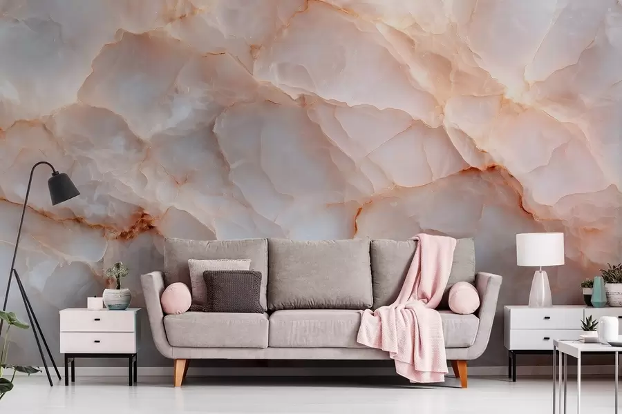 wall murals Luxurious imitation of marble in beige-gray tones with a shimmering effect w09412