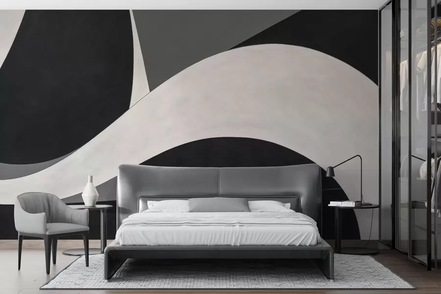 wall murals Black and gray abstraction with a soft wave w04615