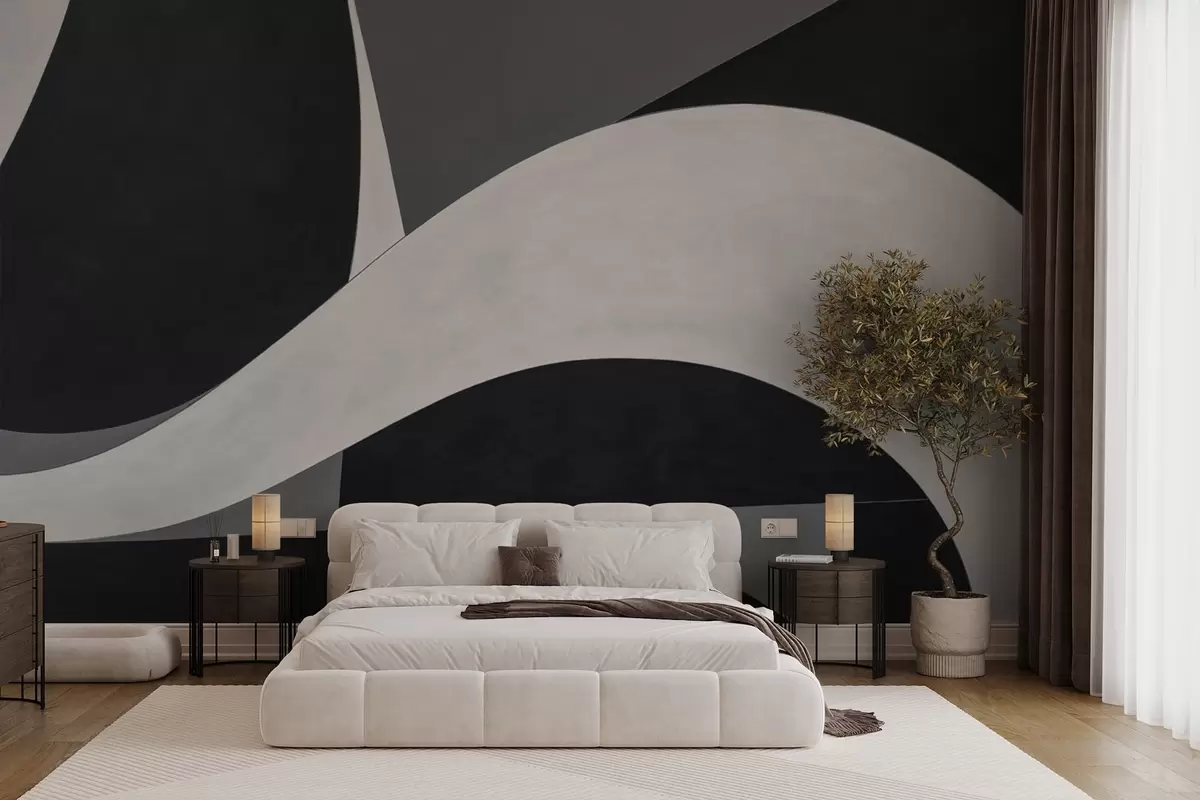wall murals Black and gray abstraction with a soft wave w04615