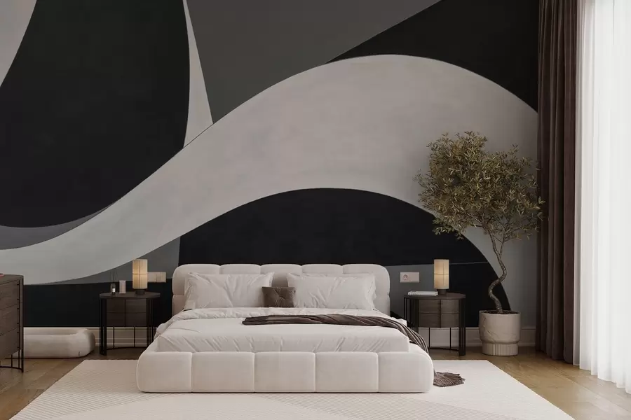 wall murals Black and gray abstraction with a soft wave w04615