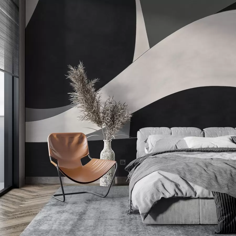 wall murals Black and gray abstraction with a soft wave w04615