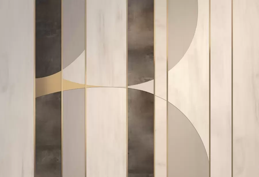 wall murals Geometric panels with arcs and champagne accents w04616