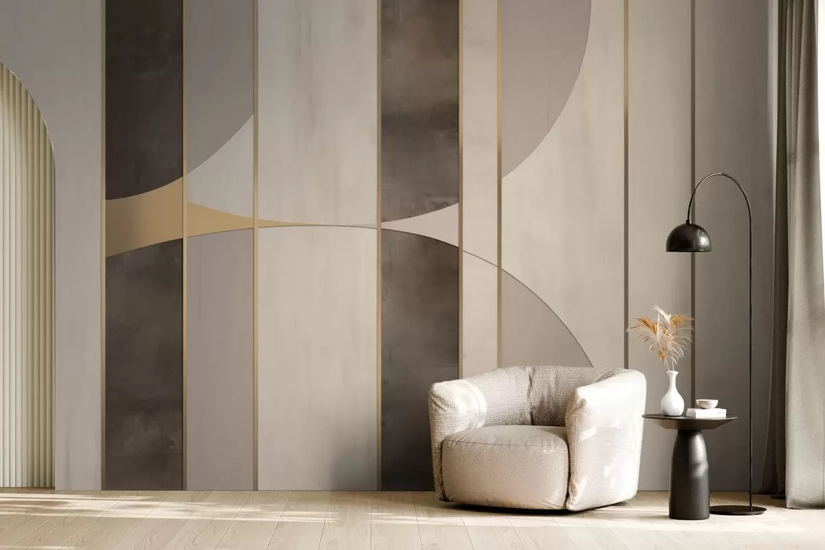 wall murals Geometric panels with arcs and champagne accents w04616