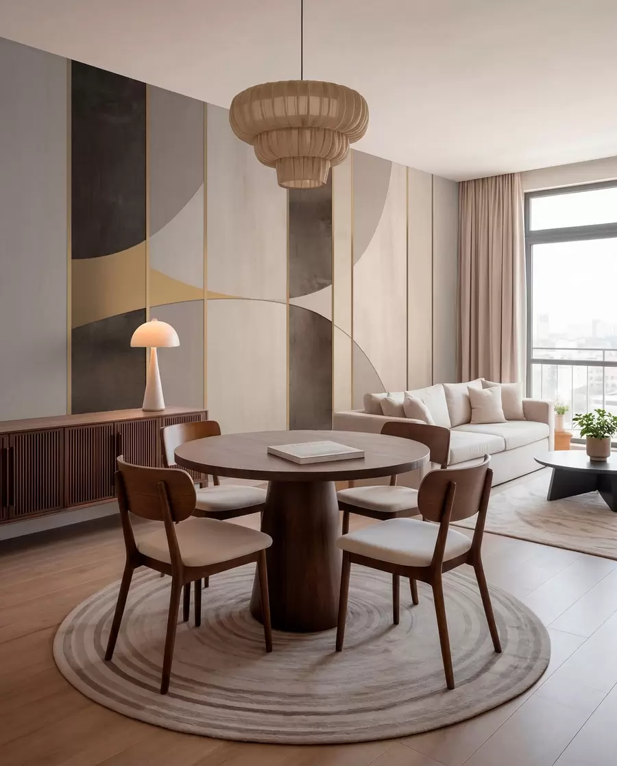 wall murals Geometric panels with arcs and champagne accents w04616