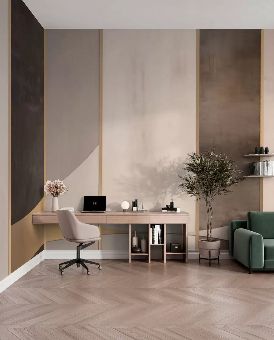 wall murals Geometric panels with arcs and champagne accents w04616