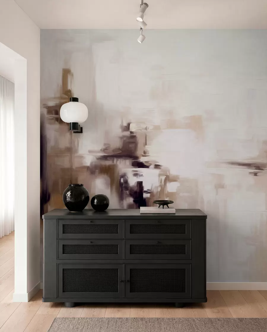 wall murals Abstract textured landscape painting imitation with brown and white brushstrokes, modern style w09422v1