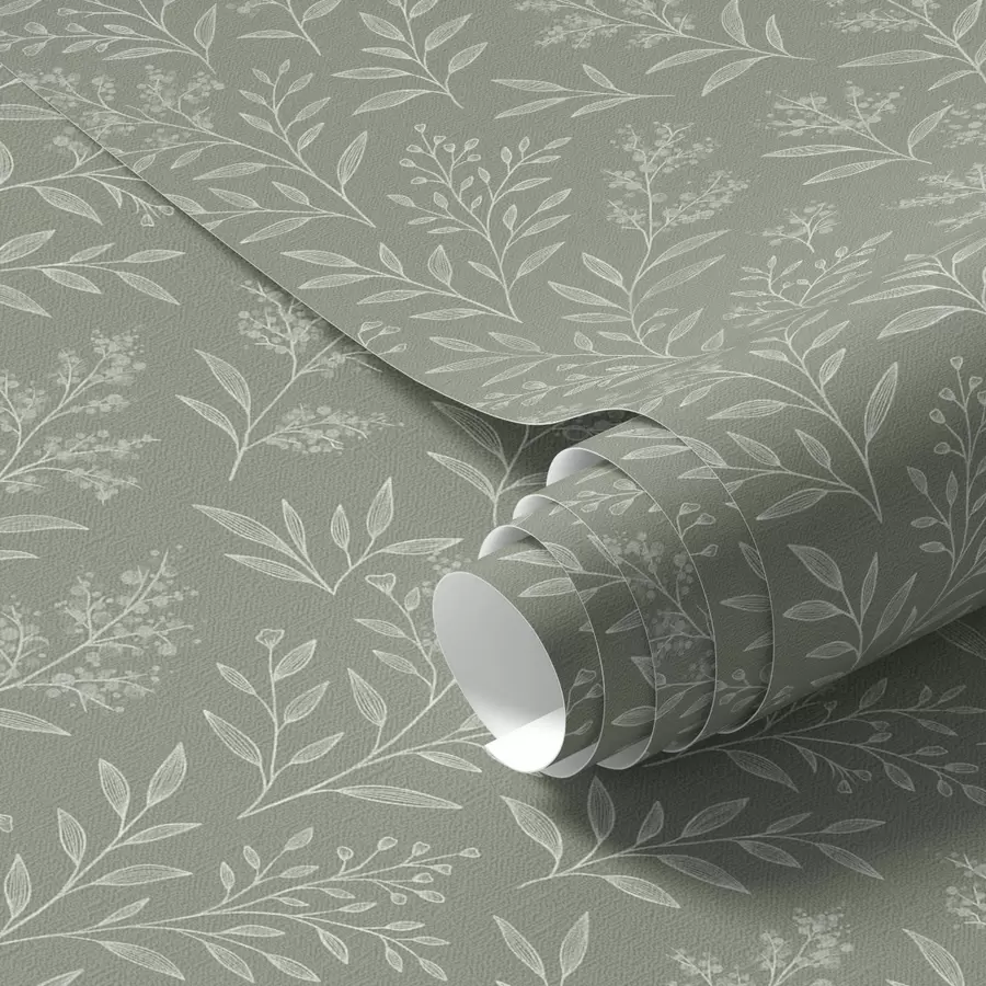 wall murals Green sage: fine herbs and inflorescences, delicate pattern a00611