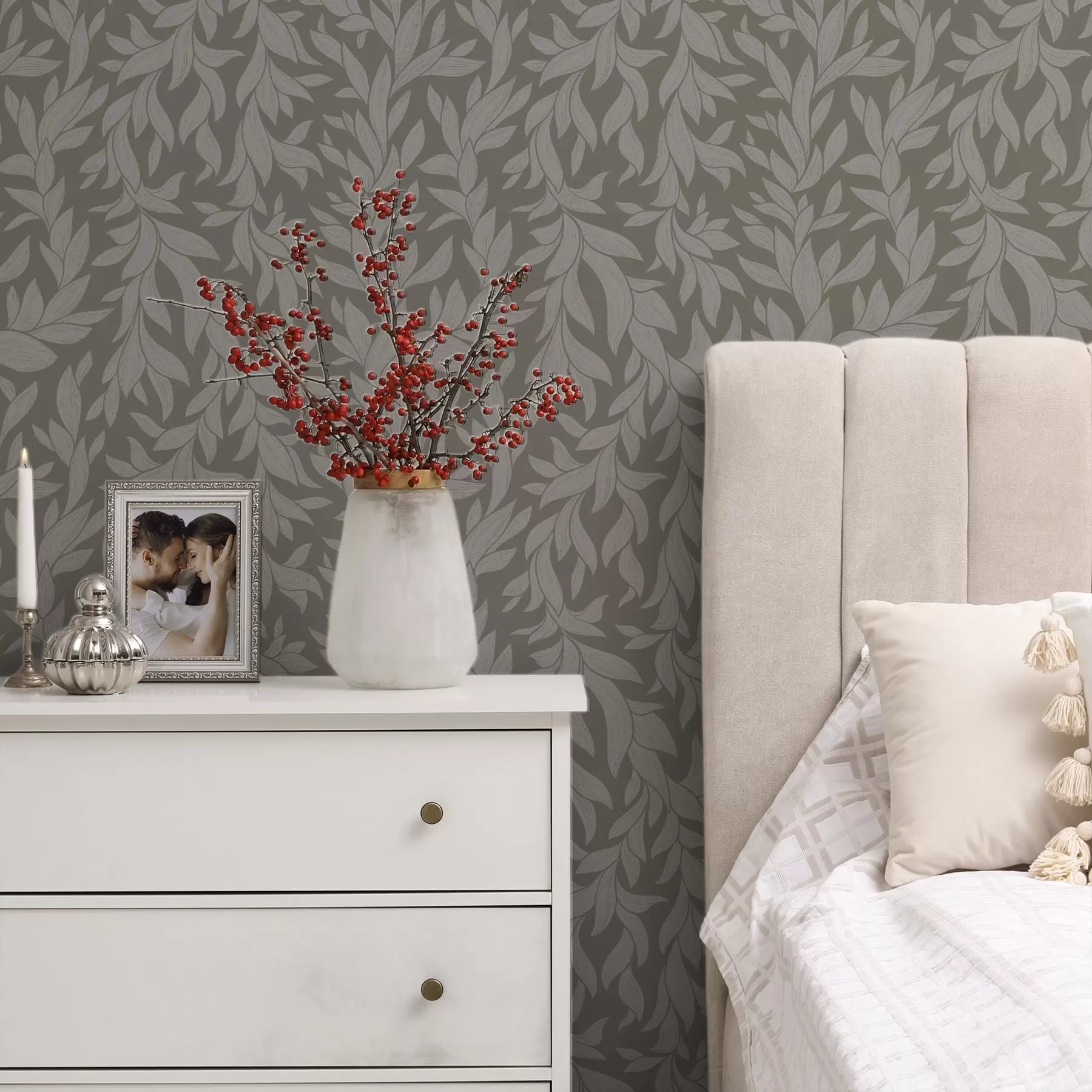 wall murals Olive background with lilac leaves, linear texture a00616v1