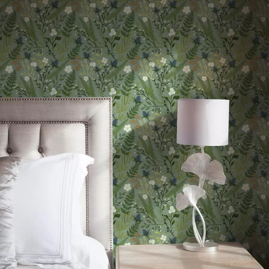 wall murals Woodland herbs, chicory and berries on a mint background a00621v1