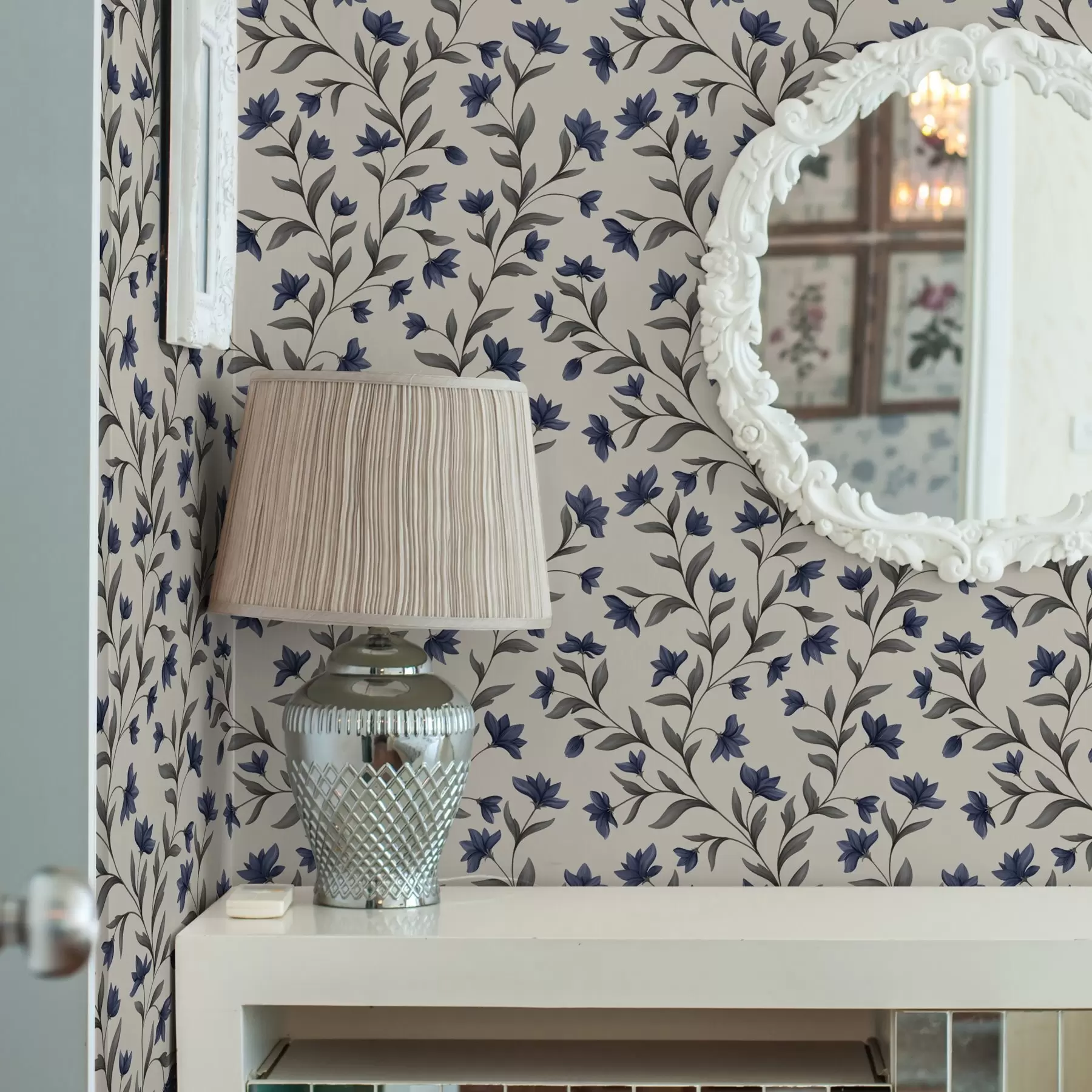 wall murals Bluebells and gray greenery on a light background a00622v1