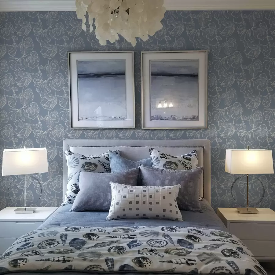 wall murals Light blue background with chalky outline flowers a00625v3