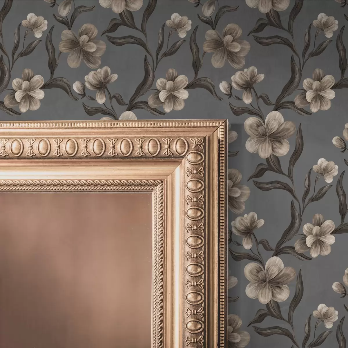 Wallpaper Beige flowers on a graphite-gray background a00626v4