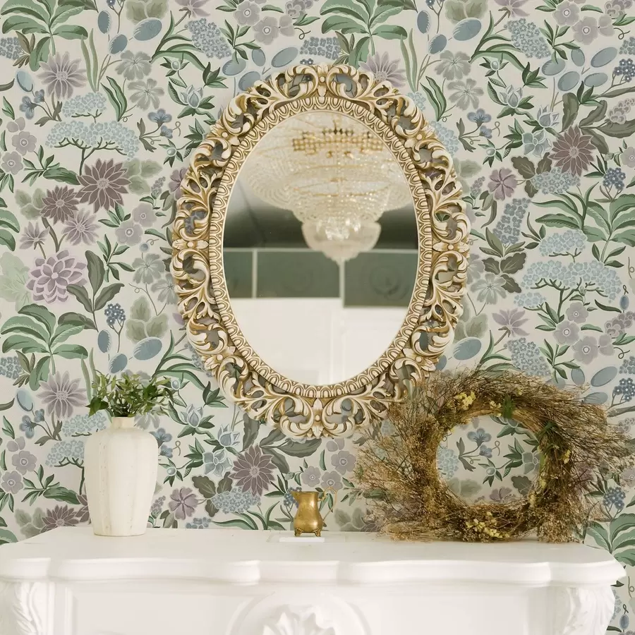 wall murals Pastel flowers and foliage in a mint-blue palette a00642