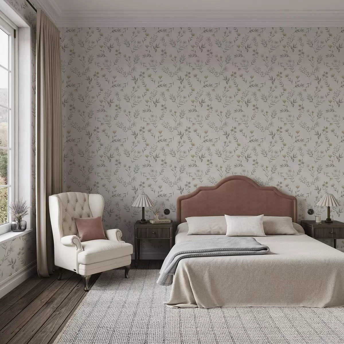 Wallpaper Small watercolor twigs and flowers on a light background a00665