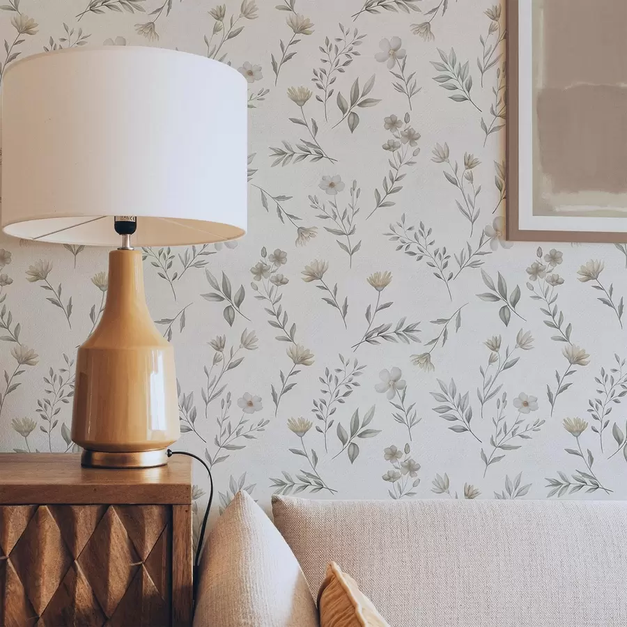 wall murals Small watercolor twigs and flowers on a light background a00665