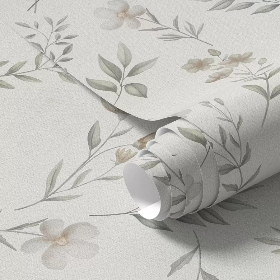wall murals Small watercolor twigs and flowers on a light background a00665