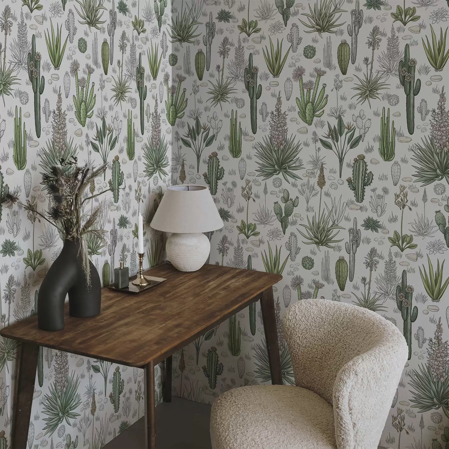 wall murals Cacti and succulents on a light background, linear style a00666v1