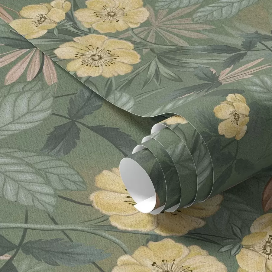 wall murals Yellow flowers amid green leafy texture a00718