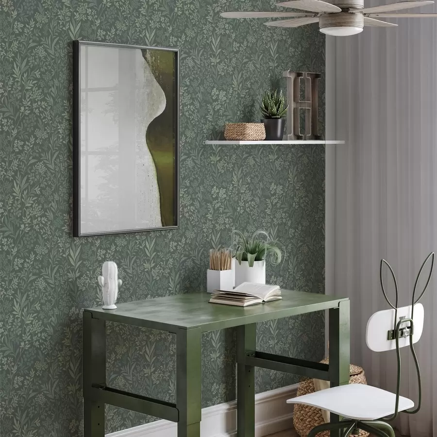 wall murals Emerald grasses and berries, fine botanical pattern a00740