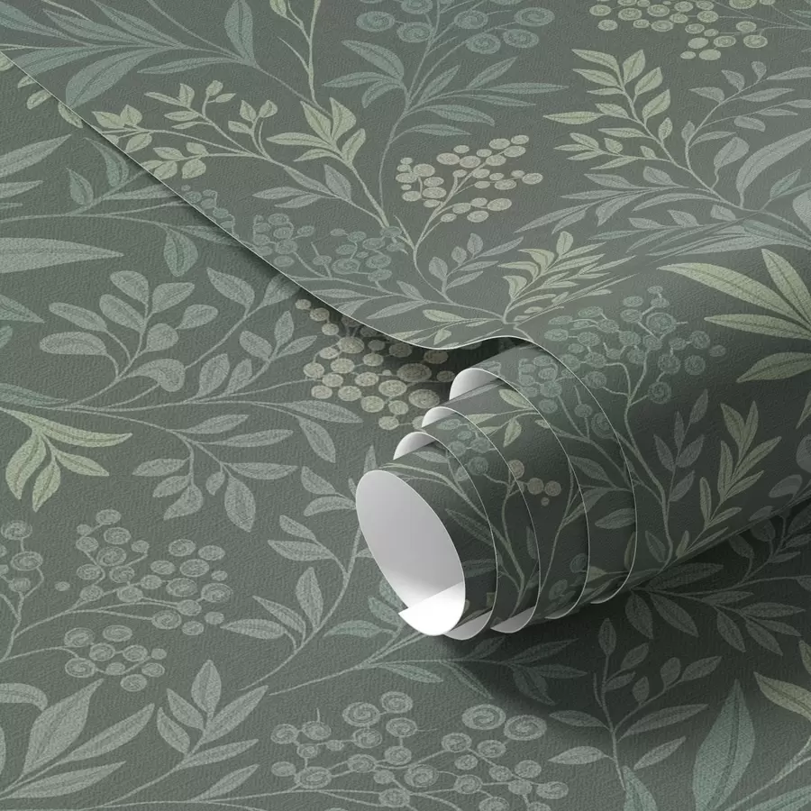 wall murals Emerald grasses and berries, fine botanical pattern a00740
