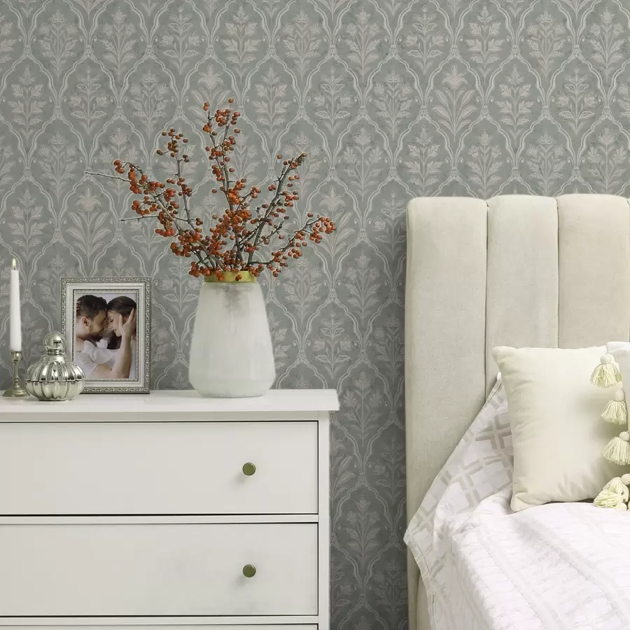 wall murals Mint damask with fine floral medallions a00741