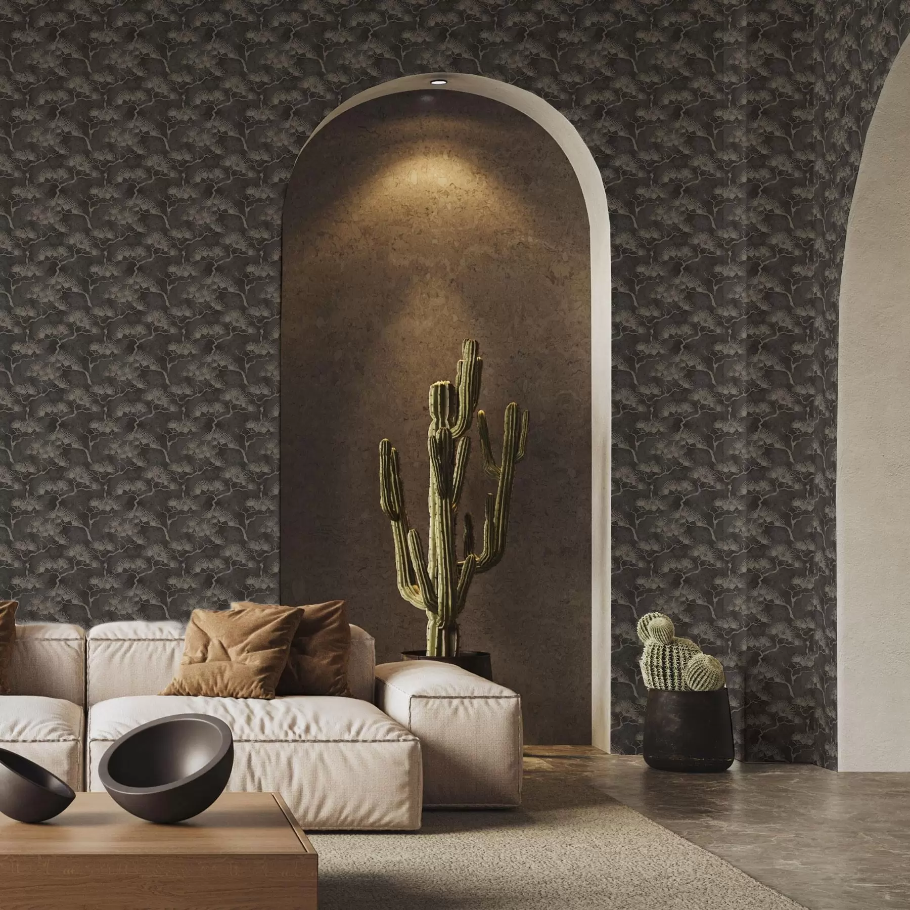 wall murals Pine silhouettes on a dark background, misty texture a00742