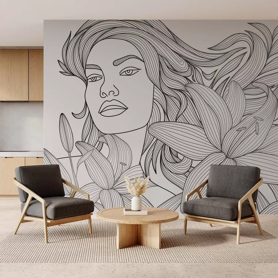 wall murals Portrait of a girl in lily flowers w04689