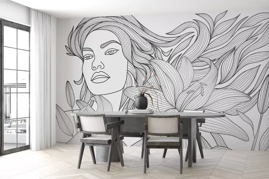 wall murals Portrait of a girl in lily flowers w04689