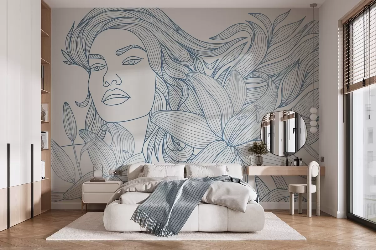 wall murals Portrait of a girl in lily flowers shades of blue w04689v2