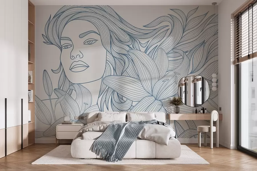 wall murals Portrait of a girl in lily flowers shades of blue w04689v2