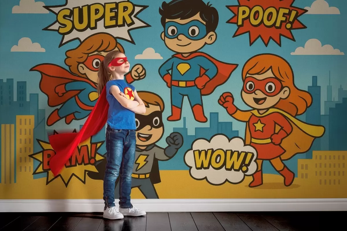 wall murals funny comic book-style superheroes w04625