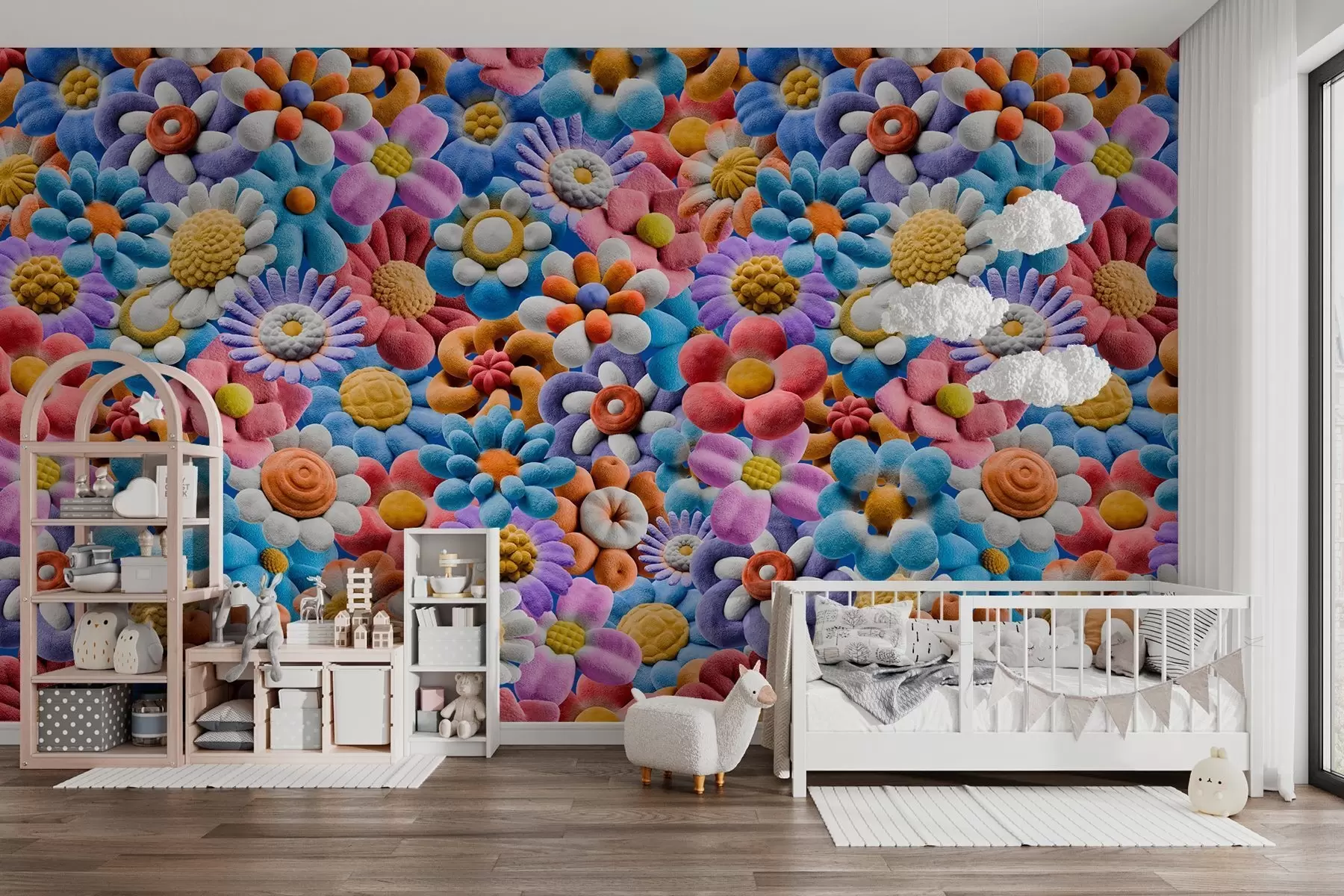 wall murals bright fluffy flowers w04626